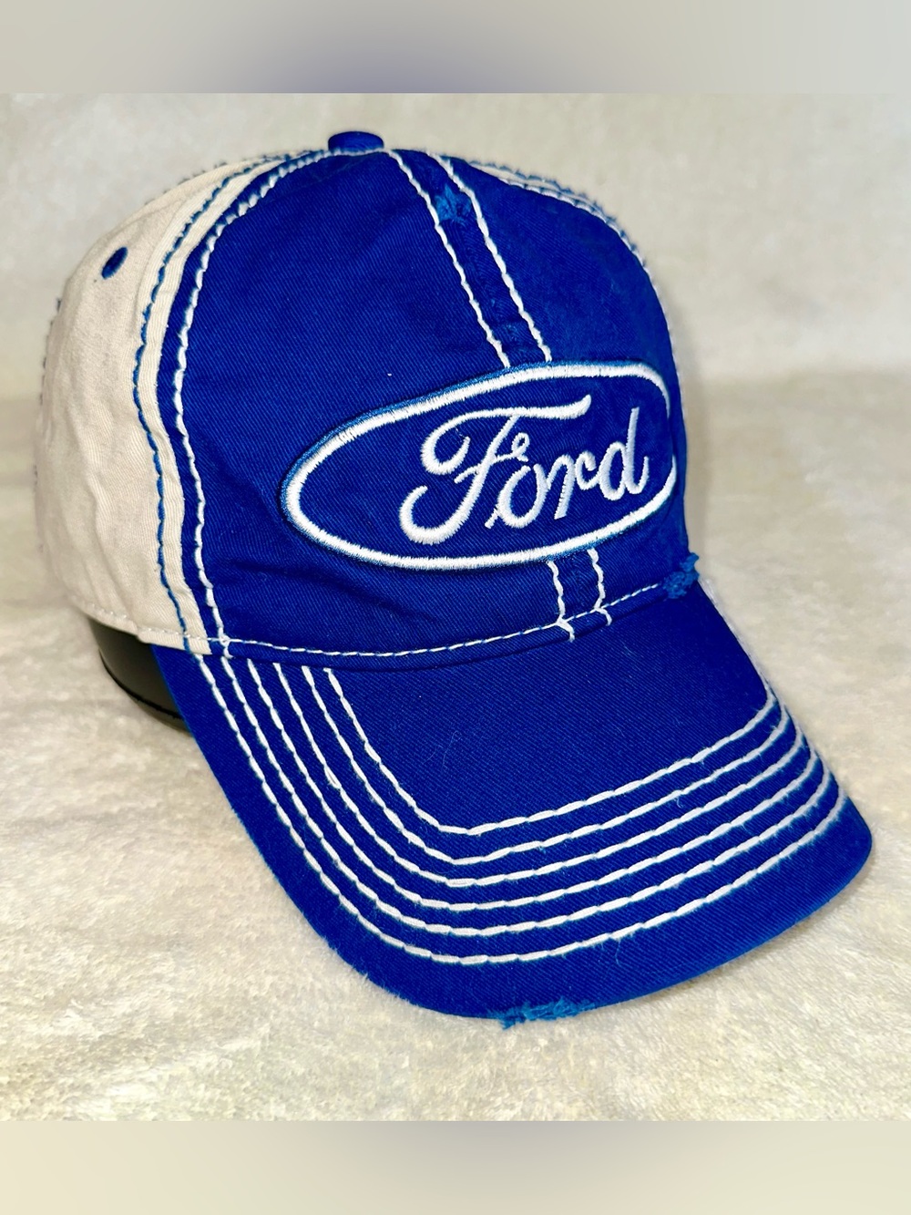 Ford Hat Snapback Cap Distressed Blue White Contrast Stitch Concept One